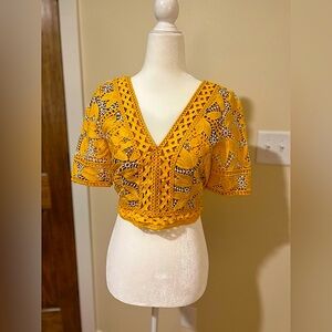 aijek Marianna Cropped Top yellow embroidery